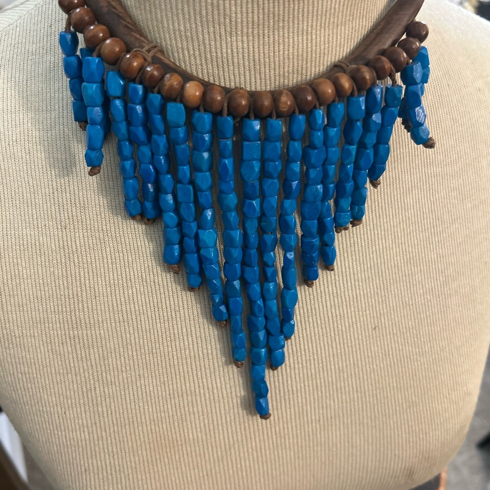 Statement Adjustable Blue And Brown Beaded Neckla… - image 8